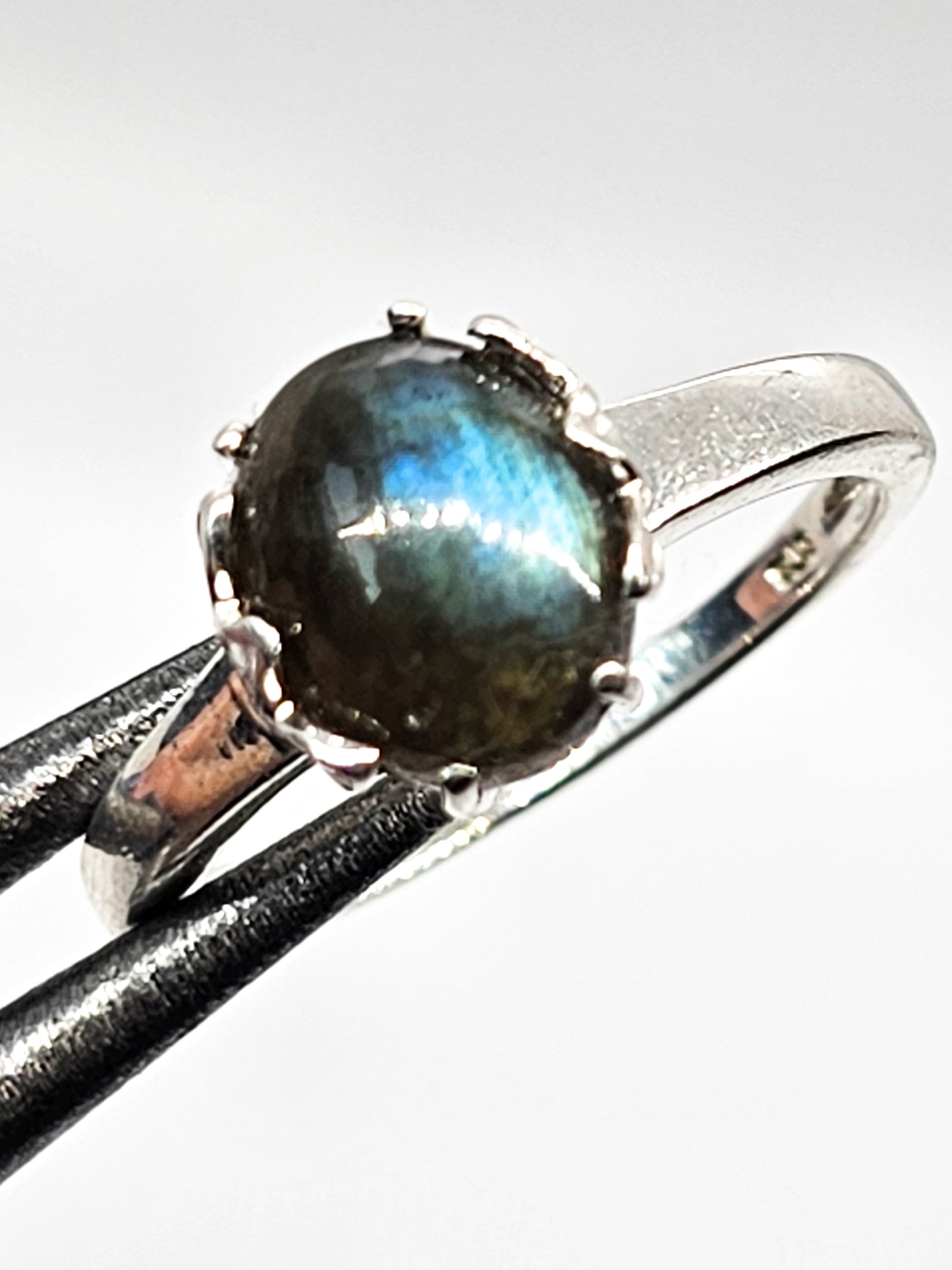 STS Labradorite blue flash gemstone lotus sterling silver ring size 9