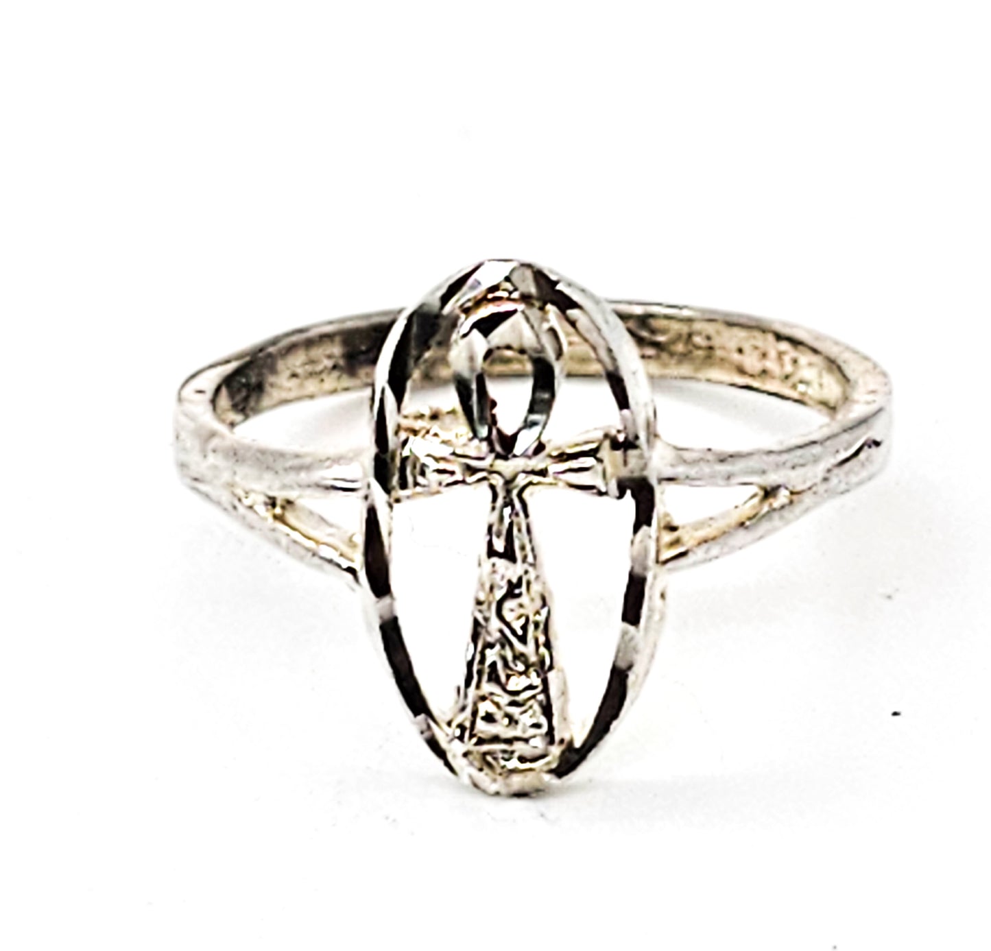 Ankh Key of Life Egyptian Revival vintage sterling silver open work ring size 6.5