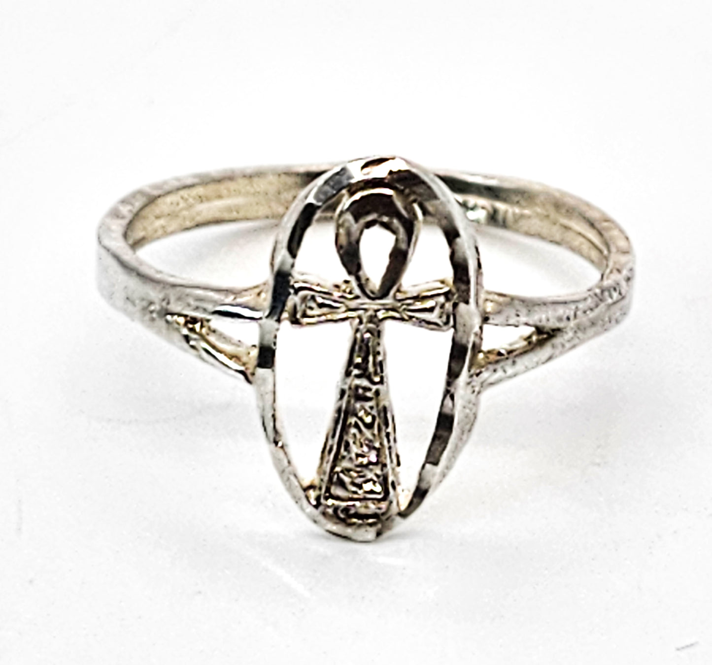 Ankh Key of Life Egyptian Revival vintage sterling silver open work ring size 7.5