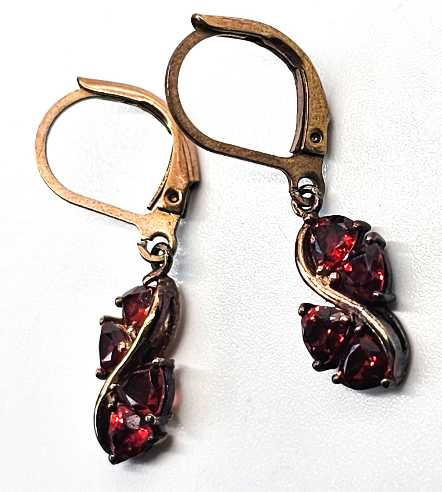 Karis Rose Gold plated trillium cut synthetic garnet drop earrings