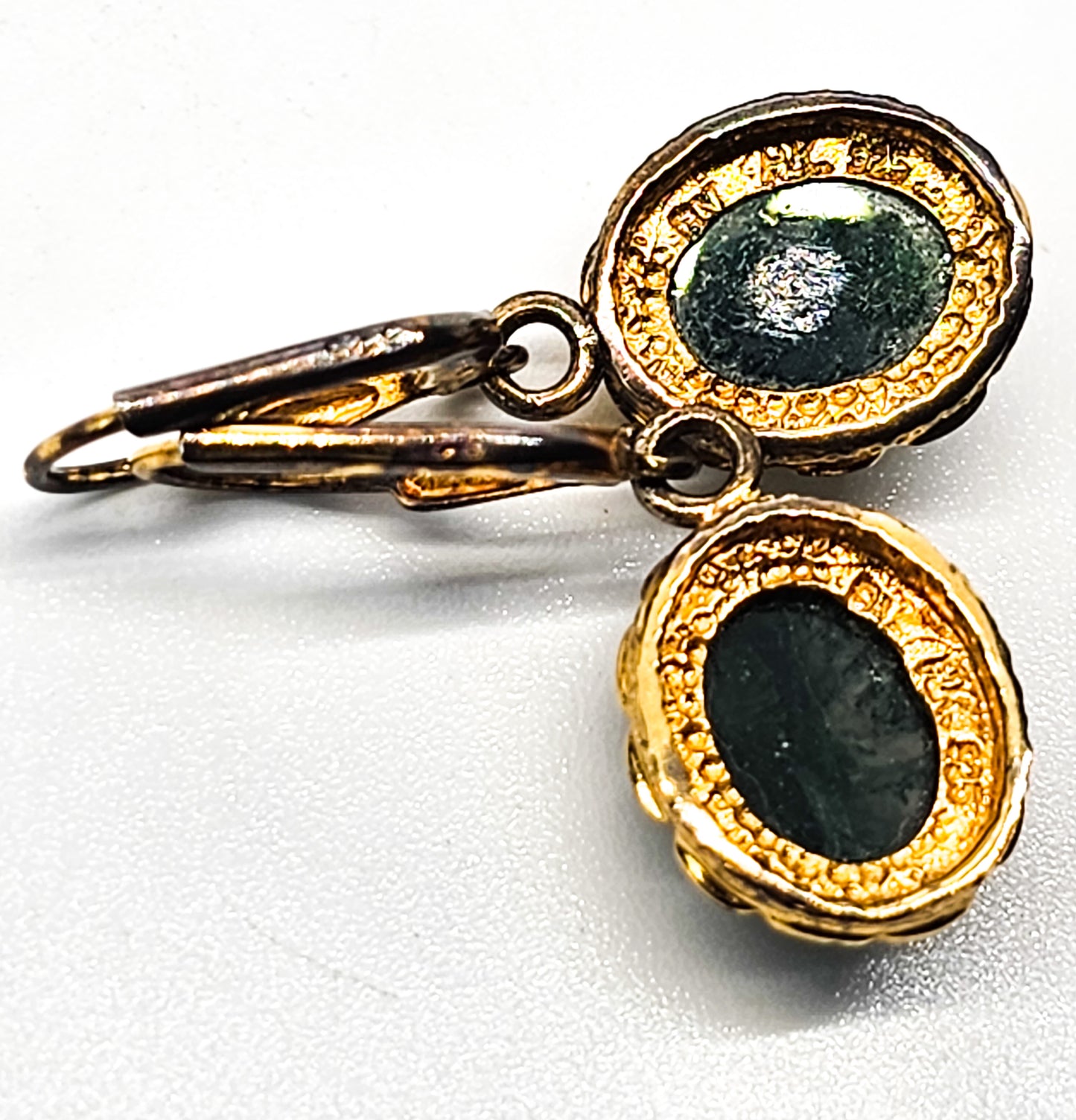 Moss Agate vermeil gold over sterling silver vintage drop earrings
