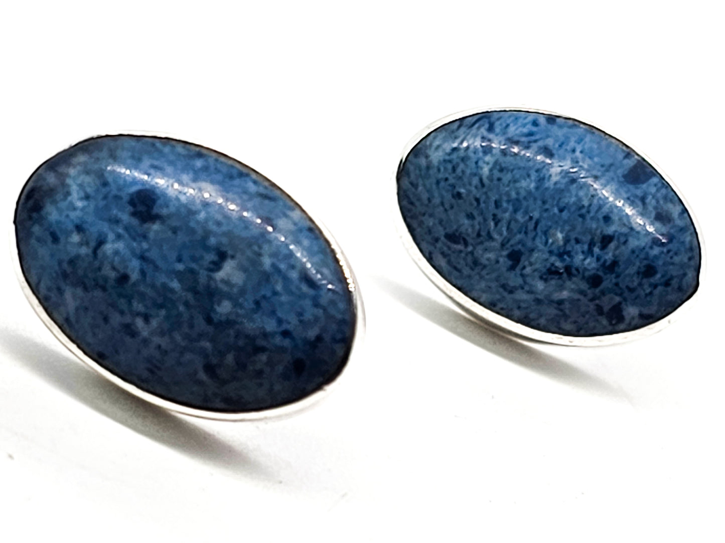 Denim Lapis Blue gemstone large sterling silver stud Mexico earrings