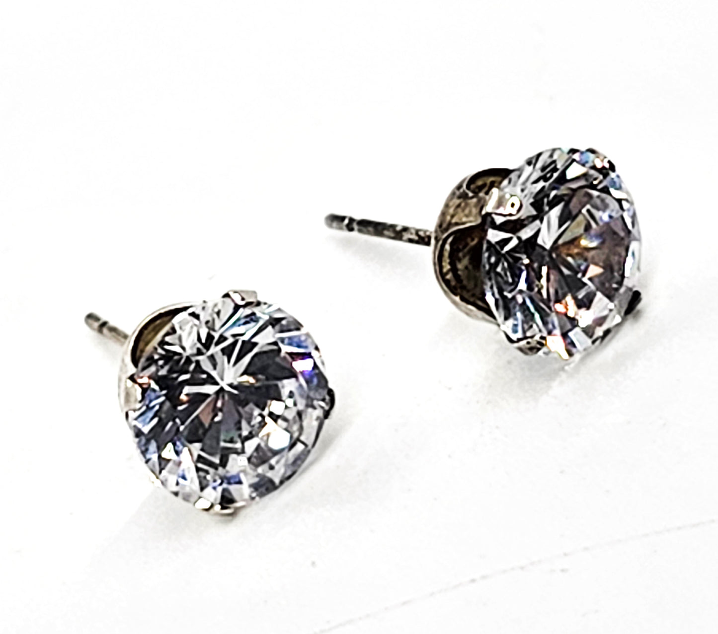 Cubic Zirconia CZ 2ct clear prong set solitaire sterling silver stud earrings