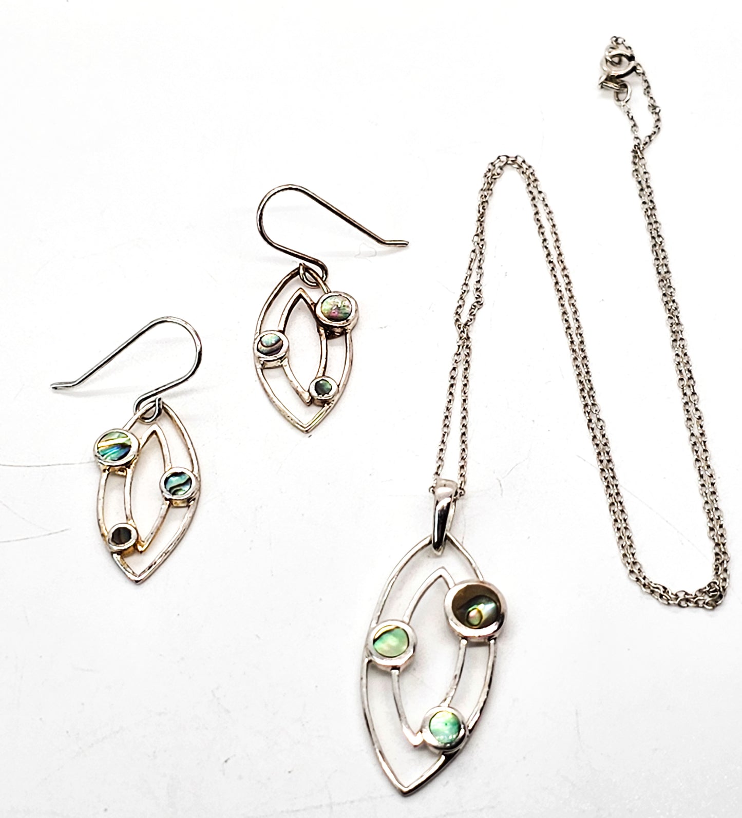 Atomic Abalone sterling silver vintage necklace and earrings set signed SU