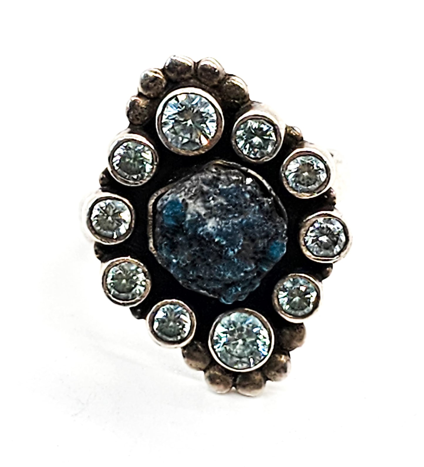 Rough blue apatite and blue topaz sterling silver statement ring size 8