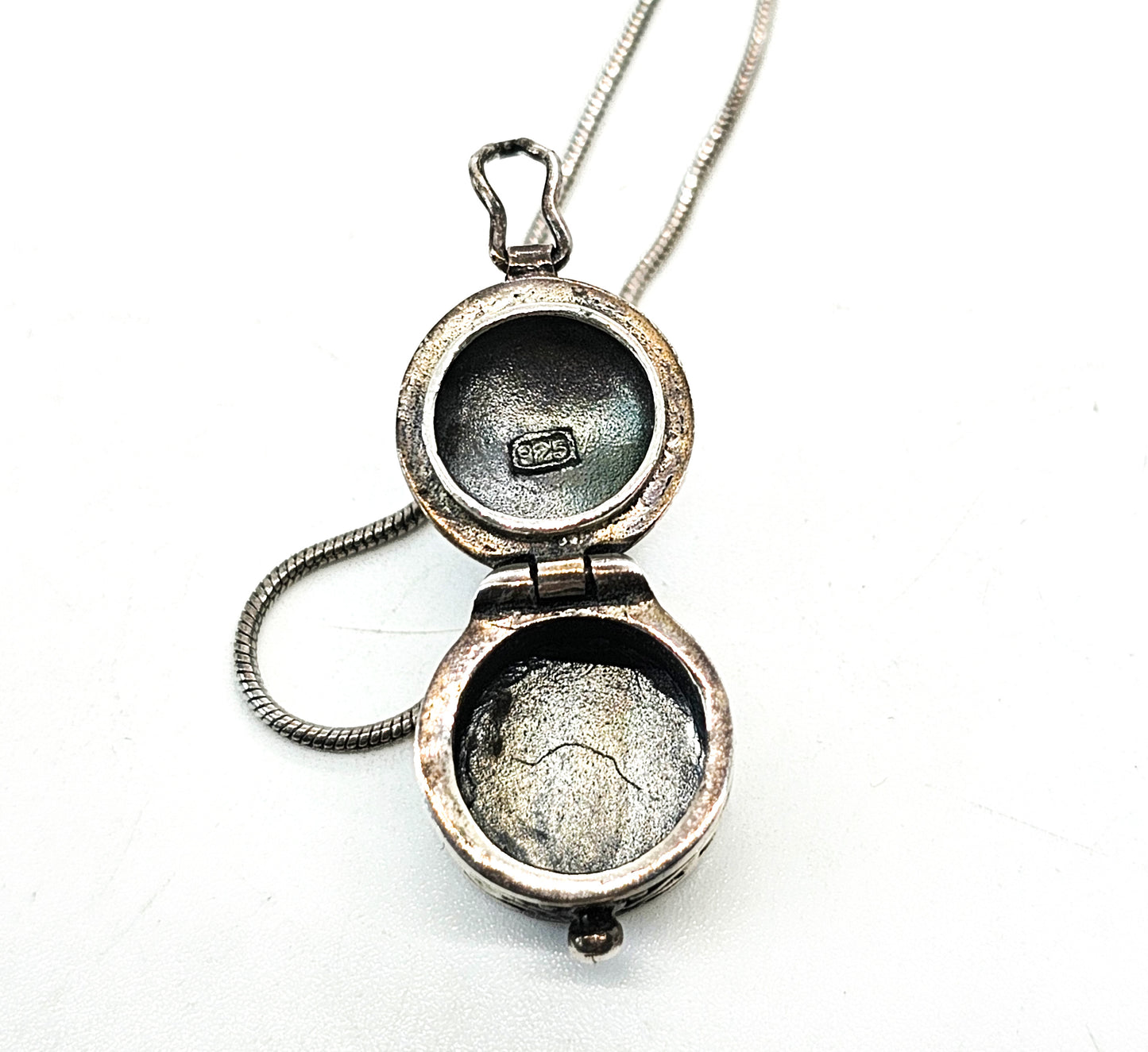 Prayer box small opening poison keepsake sterling silver pendant necklace