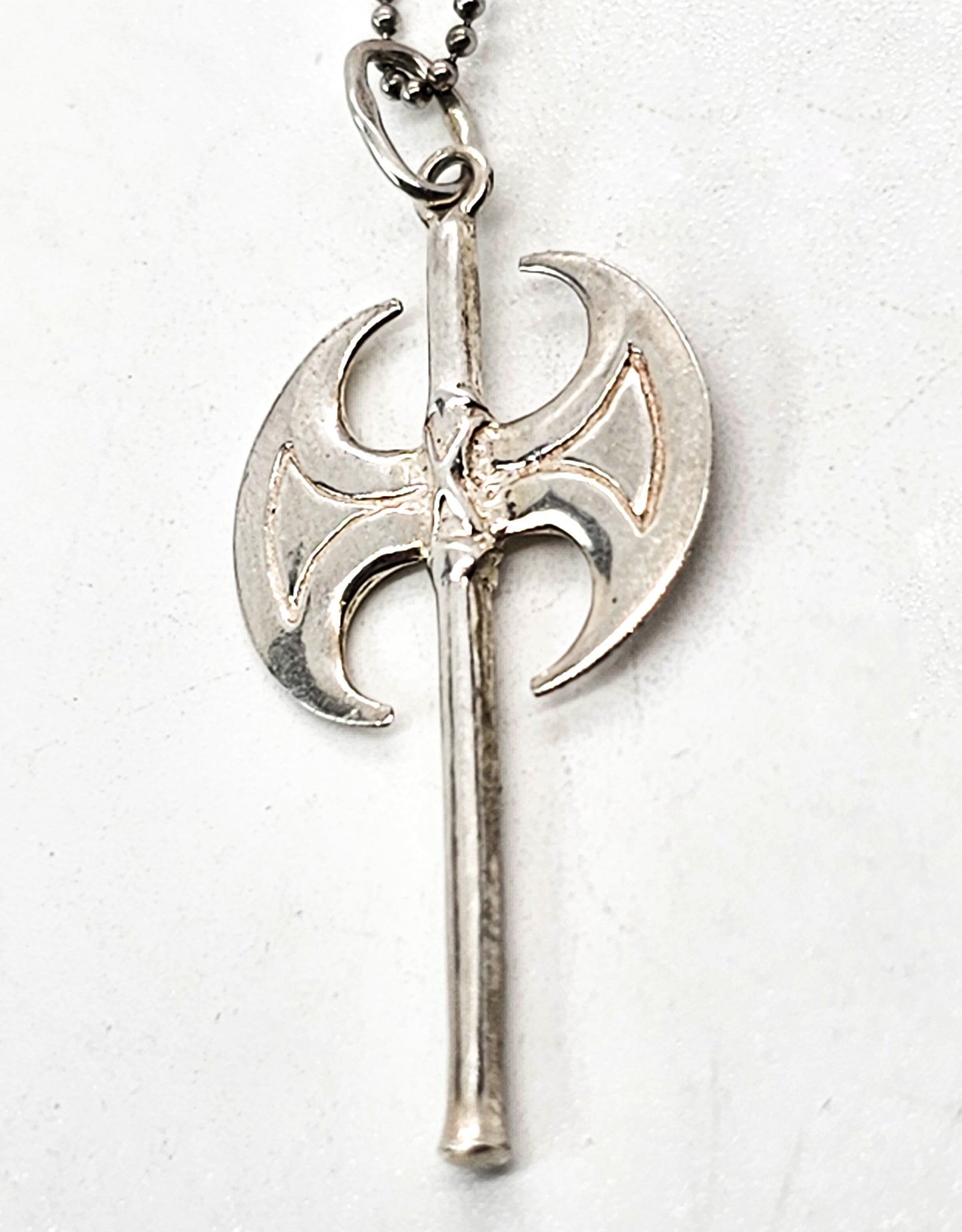 Viking Norse double sided vintage sterling silver Battle Axe pendant necklace