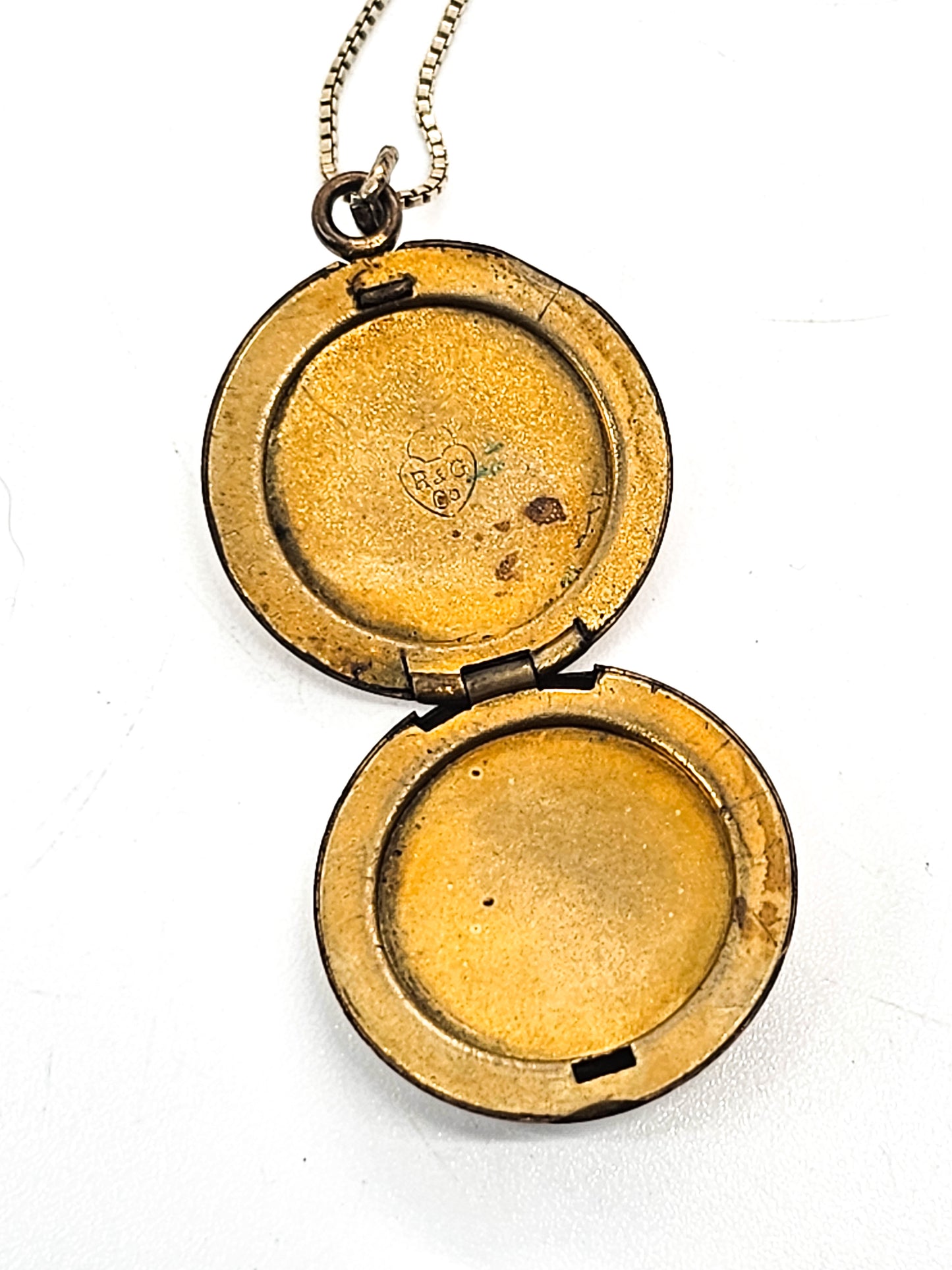 R & G Co. antique gold filled etched signed locket necklace
