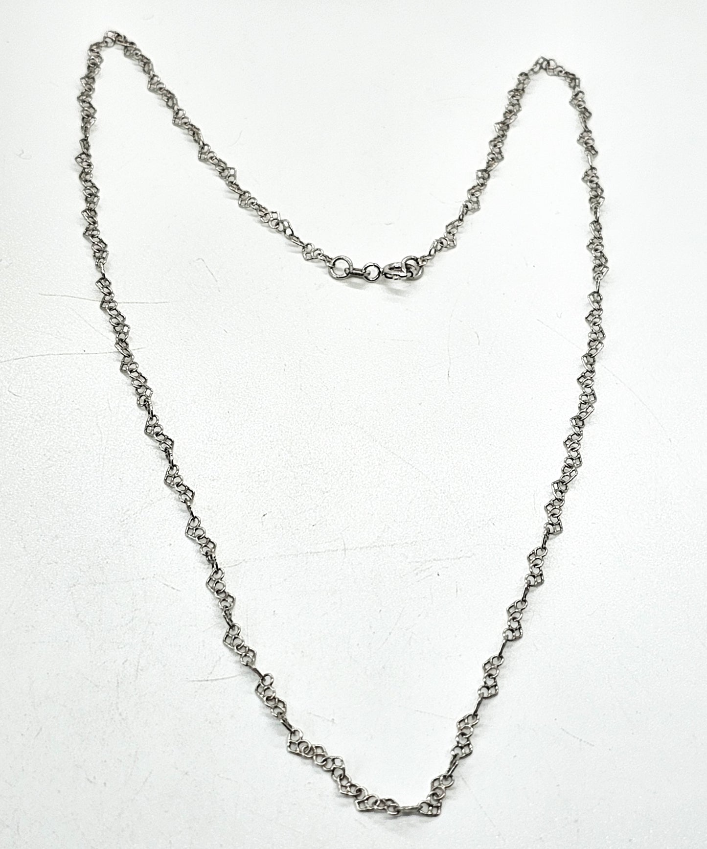 Heart link chain open work sterling silver 17 inch necklace