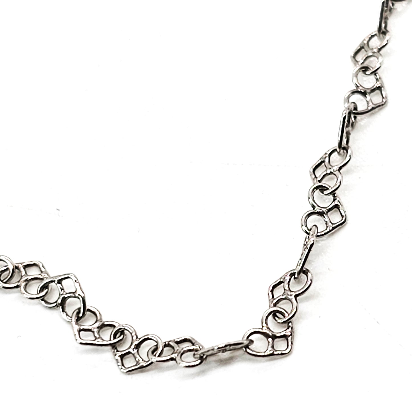 Heart link chain open work sterling silver 17 inch necklace