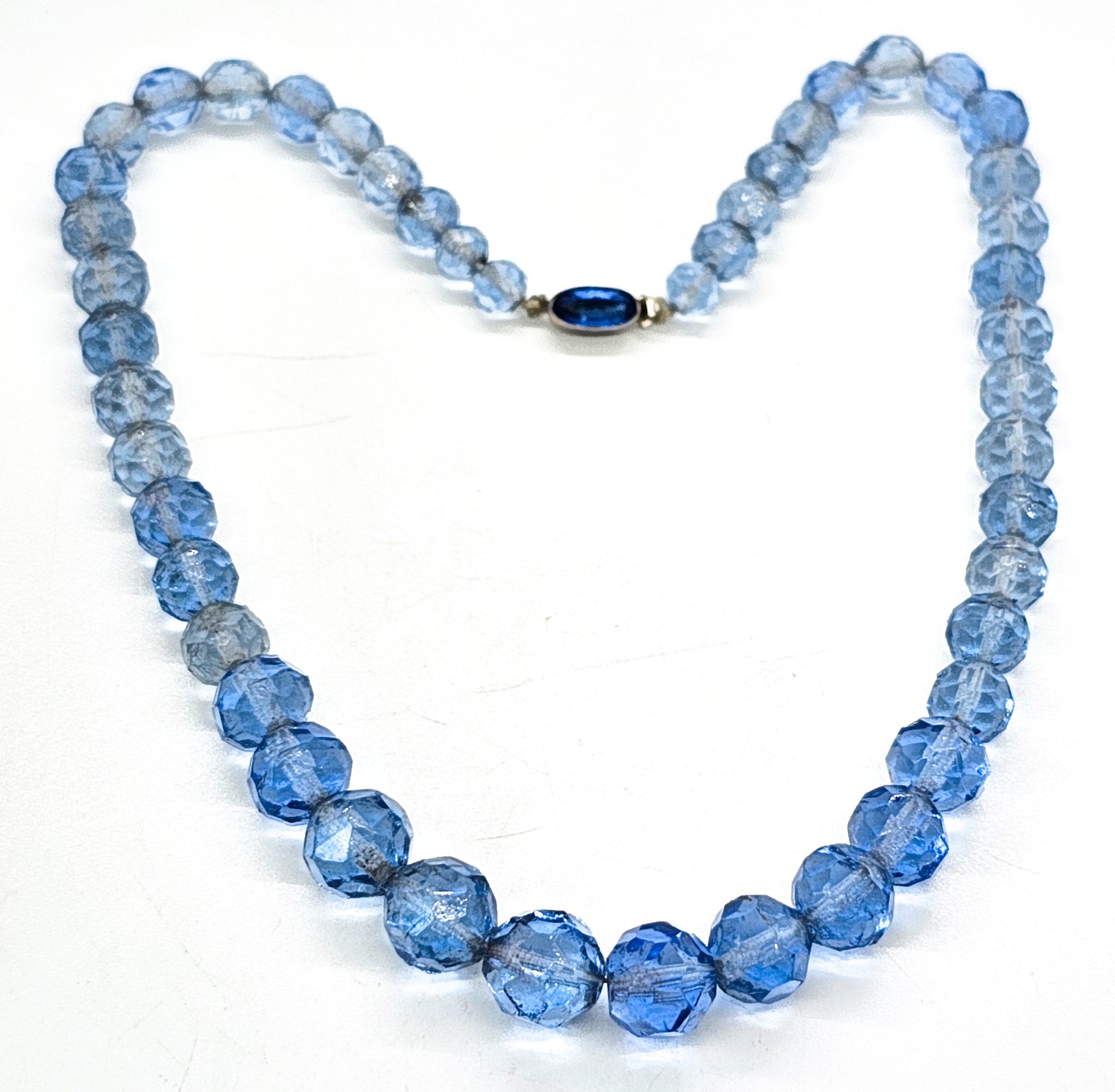 Blue Austrian crystal Czechoslovakia signed Czech glass vintage beaded necklace