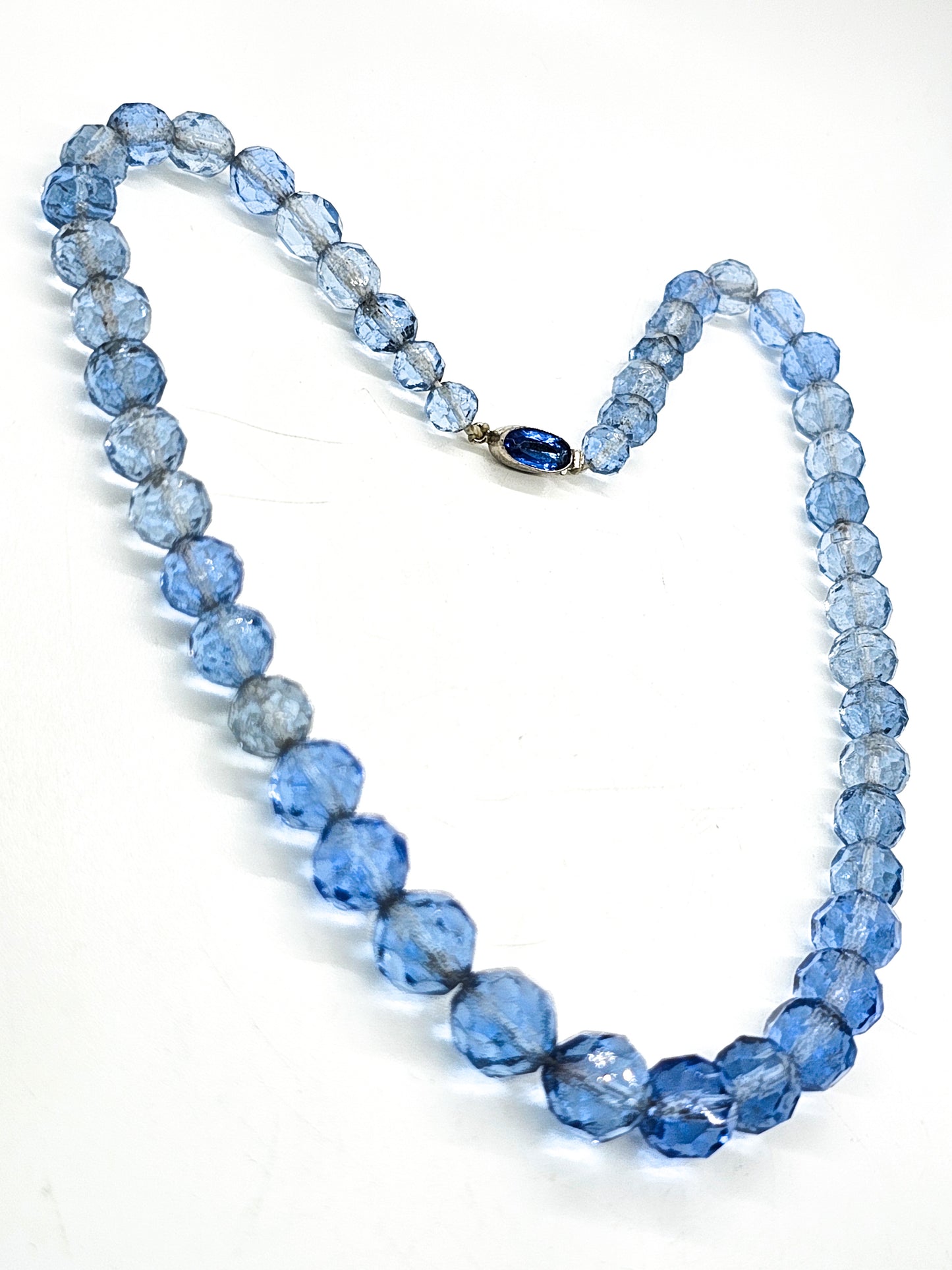 Blue Austrian crystal Czechoslovakia signed Czech glass vintage beaded necklace