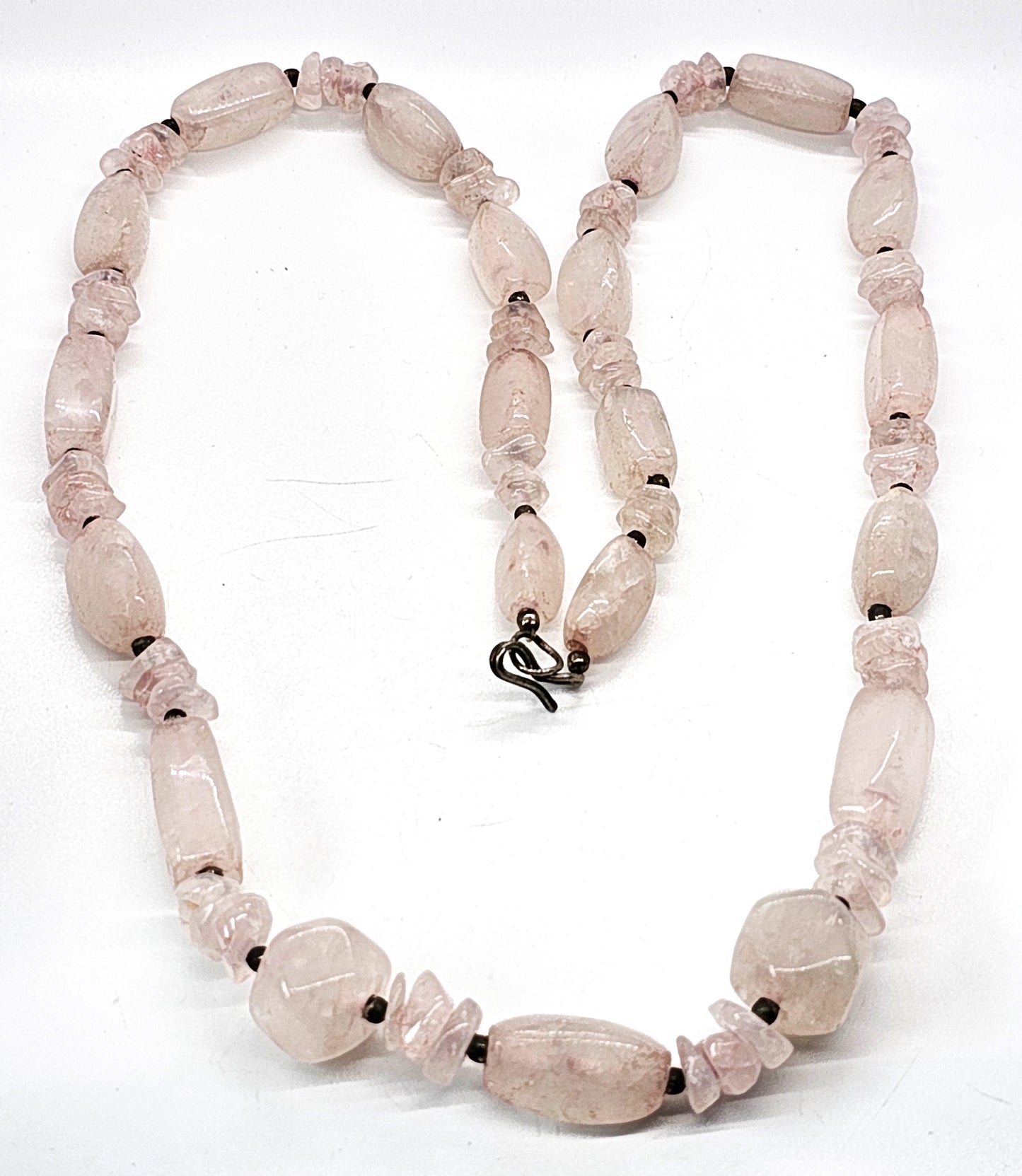 Rose Quartz chunky pink gemstone chip beaded vintage necklace