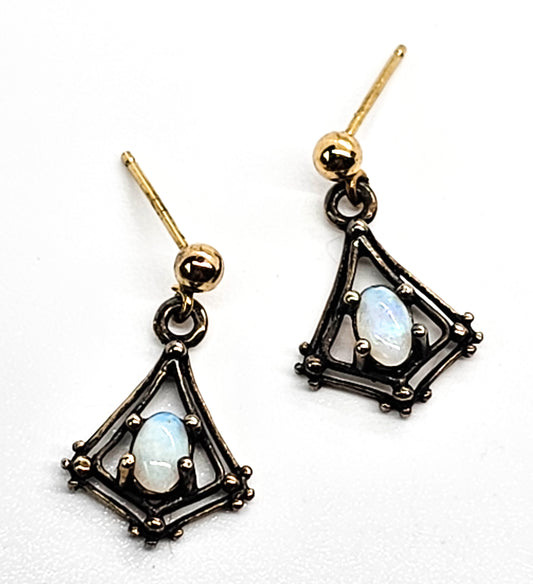 White opal 14k gold and sterling silver vintage drop earrings