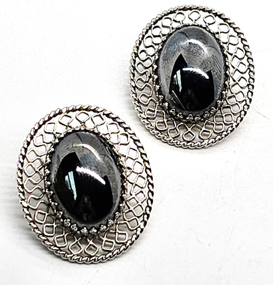 Whiting and Davis vintage signed hematite silver clip on earrings