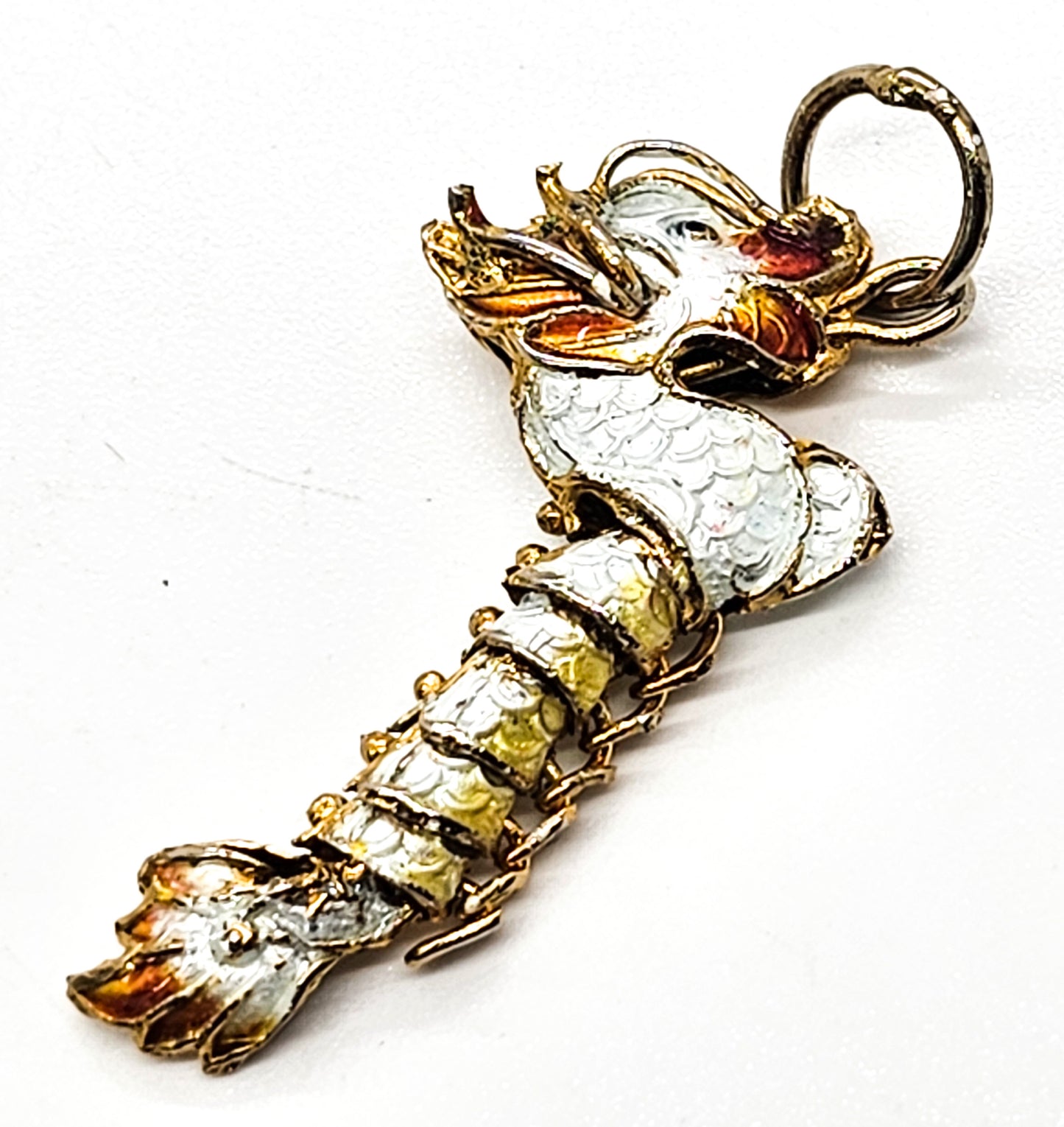 Chinese Cloisonne enamel articulated vintage white vintage dragon pendant