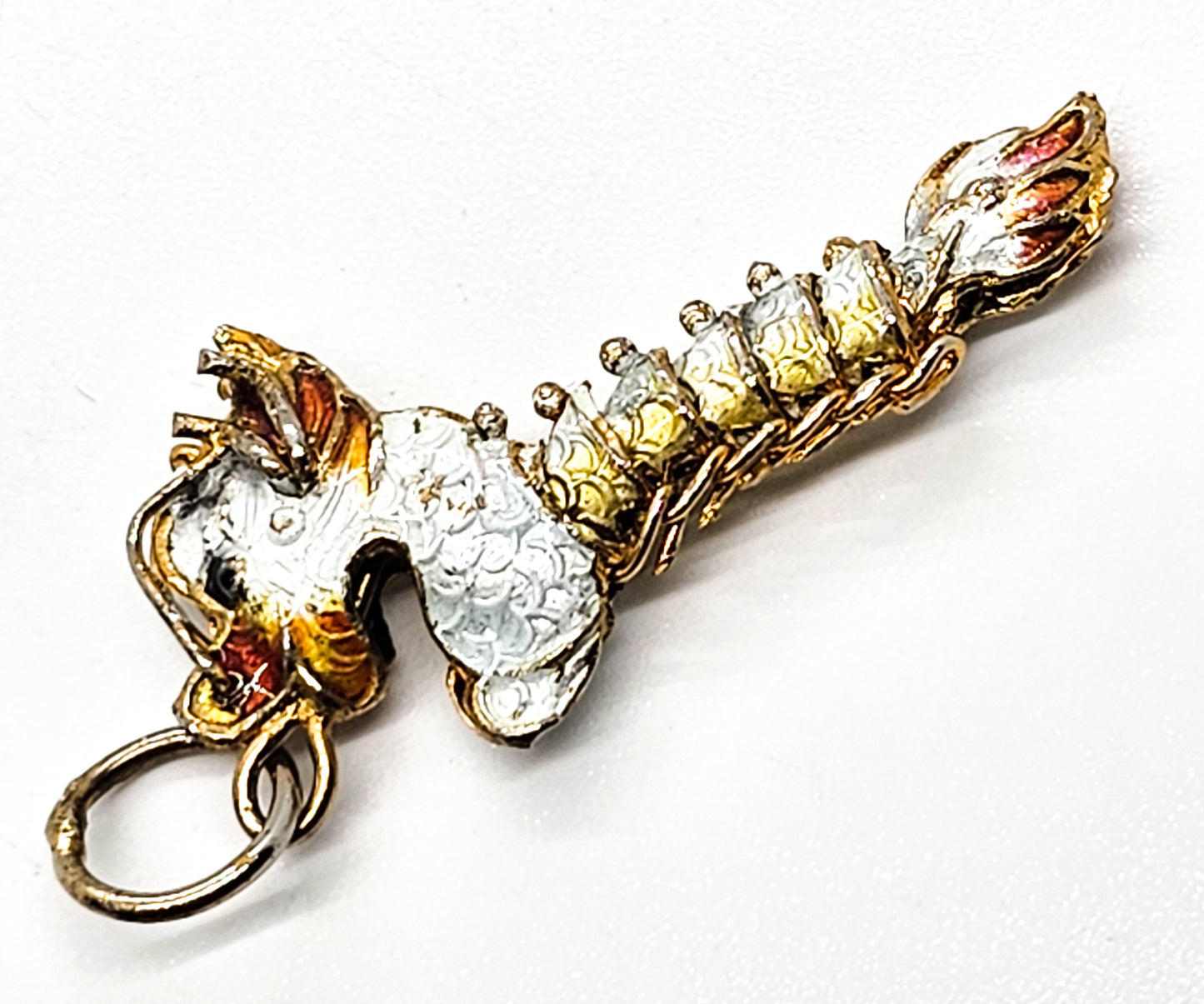 Chinese Cloisonne enamel articulated vintage white vintage dragon pendant
