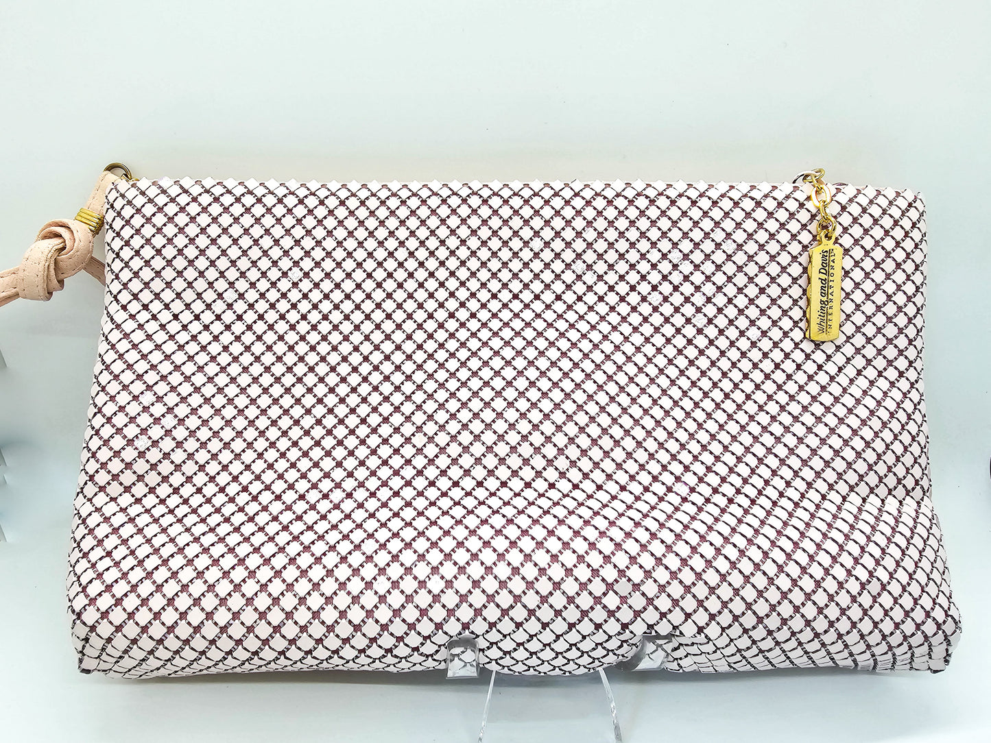 Whiting and Davis light pink enamel mesh vintage retro evening bag purse
