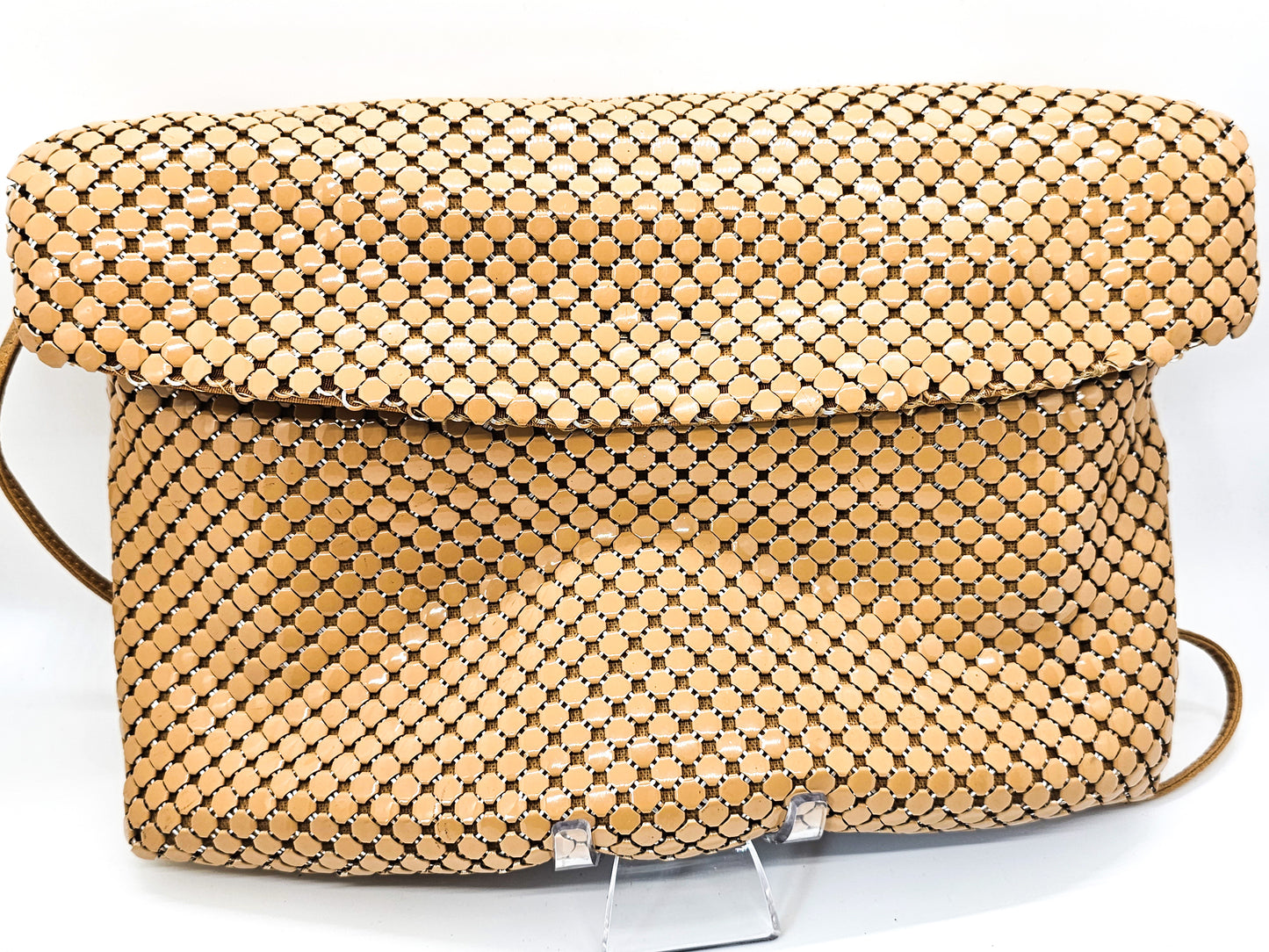 Whiting and Davis nude natural enamel metal mesh vintage purse
