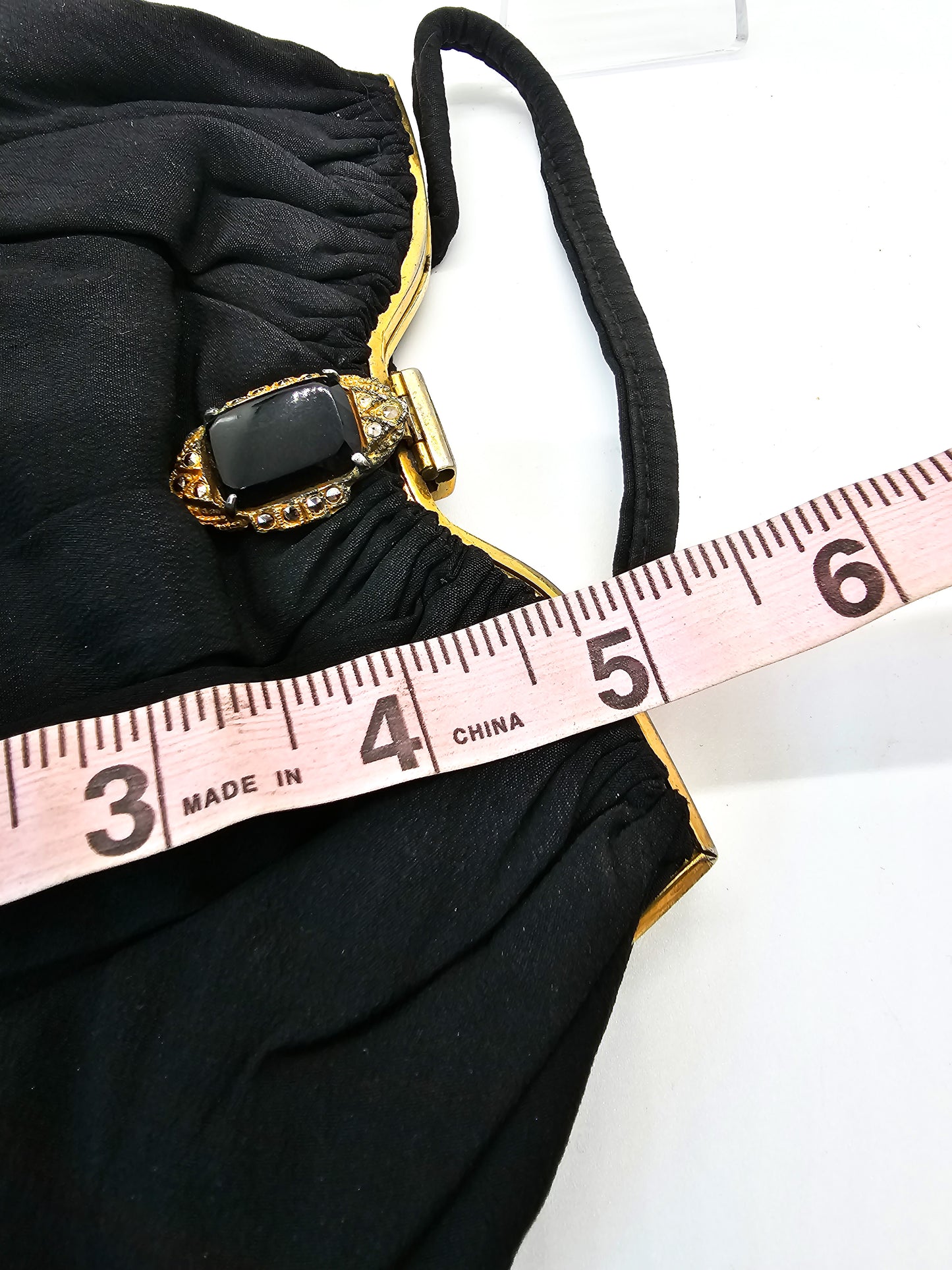 Art Deco Marcasite handmade vintage black and gold cloth purse handbag