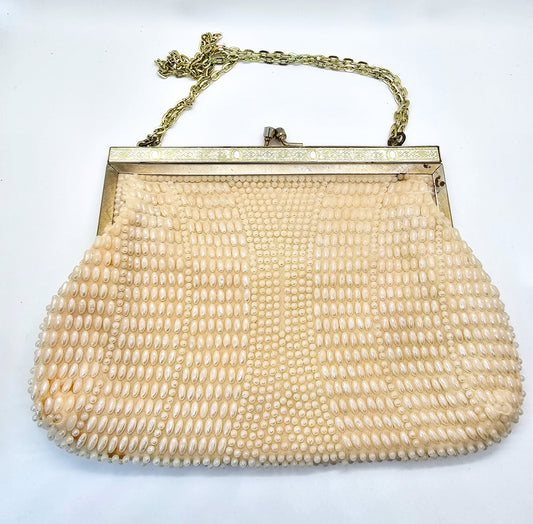 Fine Arts Bag Company Cream vintage beaded pearl purse handbag