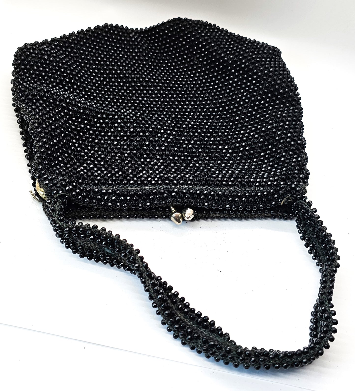 Corde Bead black beaded French Fabric Antique Art Deco purse