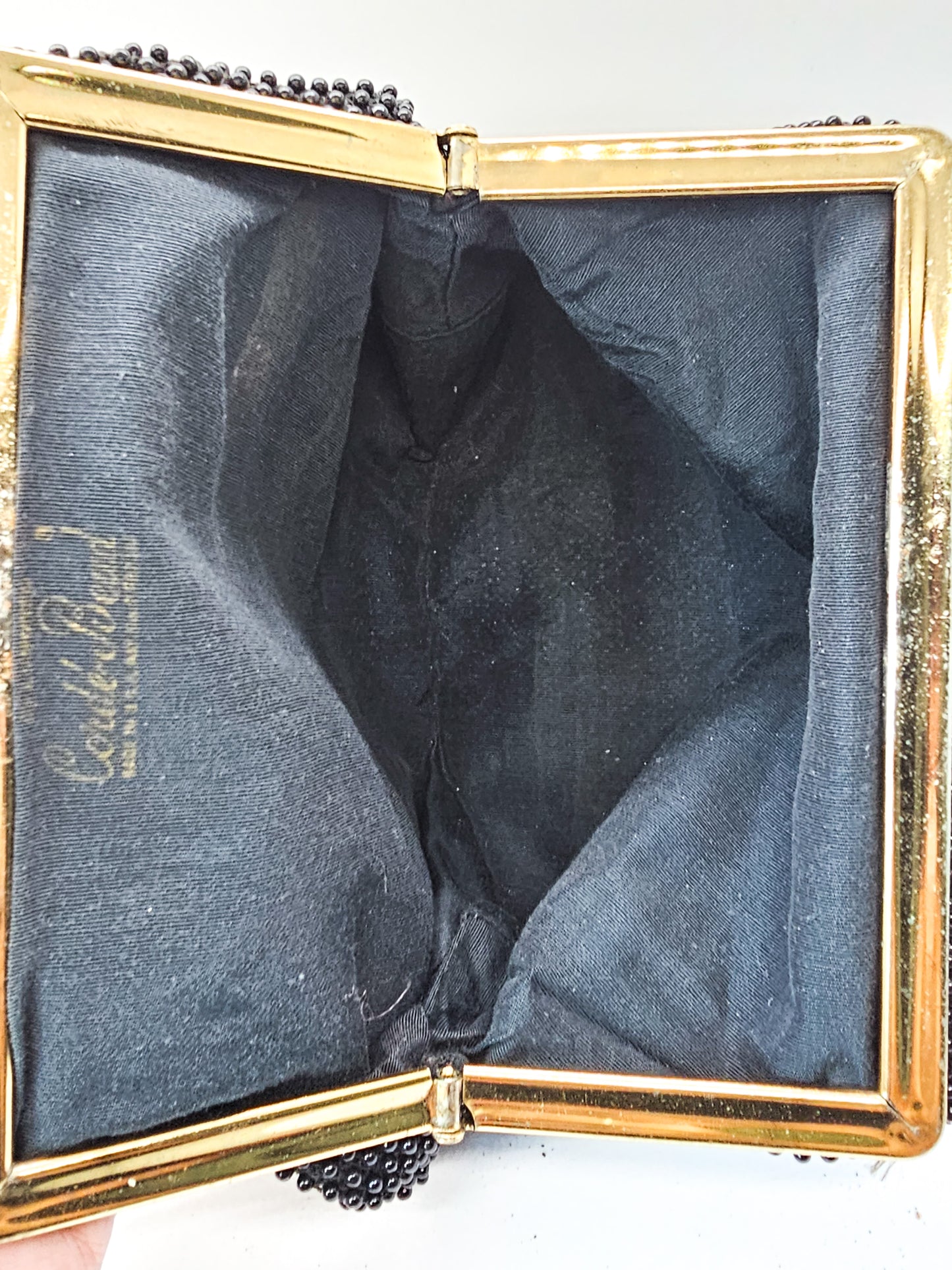 Corde Bead black beaded French Fabric Antique Art Deco purse