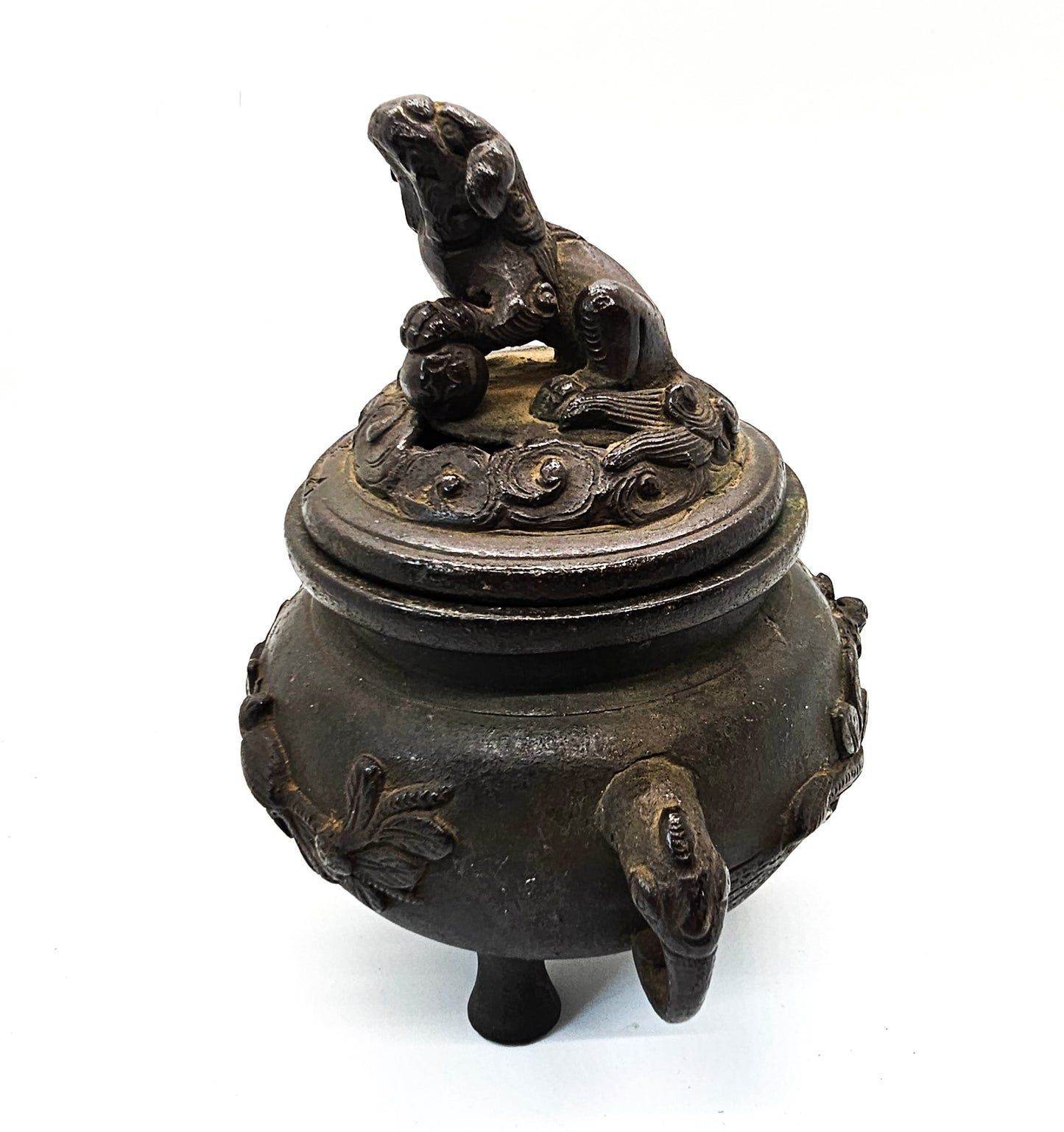 Bronze foo dog and bird antique early 20th century censer incense burner