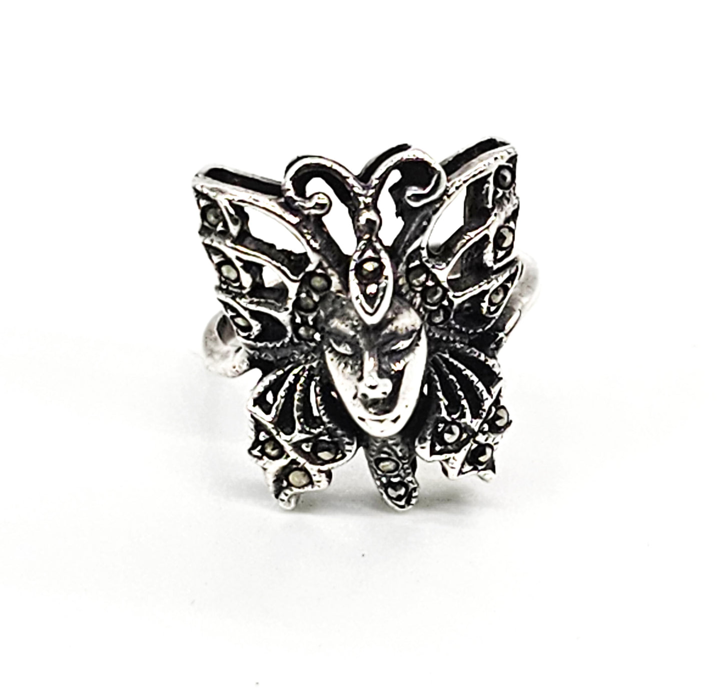 Butterfly Fairy Queen Nymph marcasite sterling silver vintage ring size 5.5