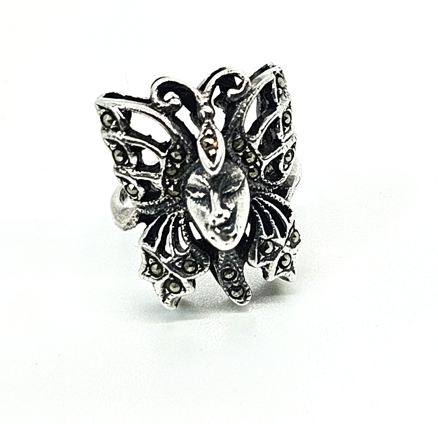 Butterfly Fairy Queen Nymph marcasite sterling silver vintage ring size 3.5