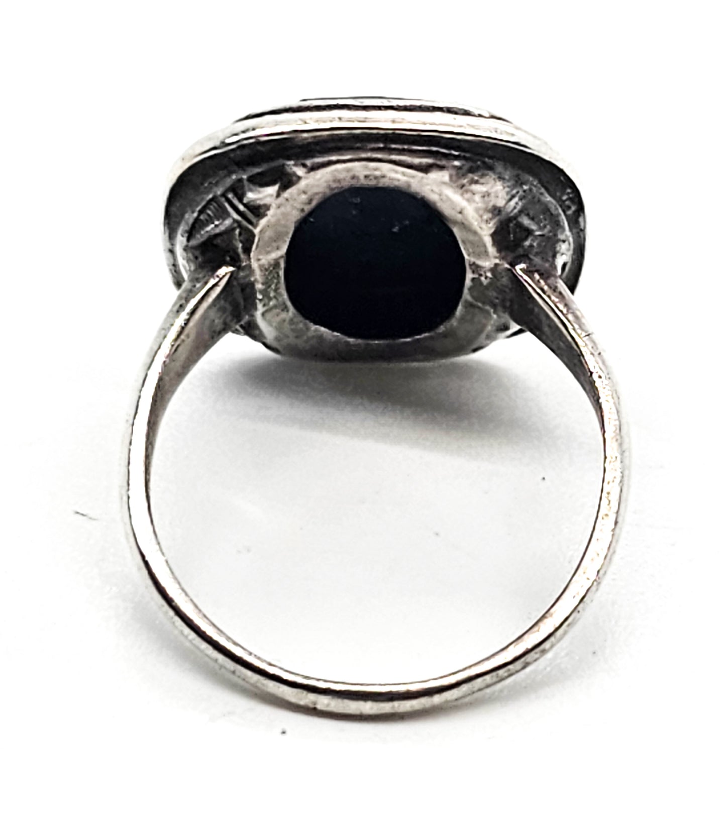 Art Deco large Hematite and marcasite antique sterling silver ring size 7