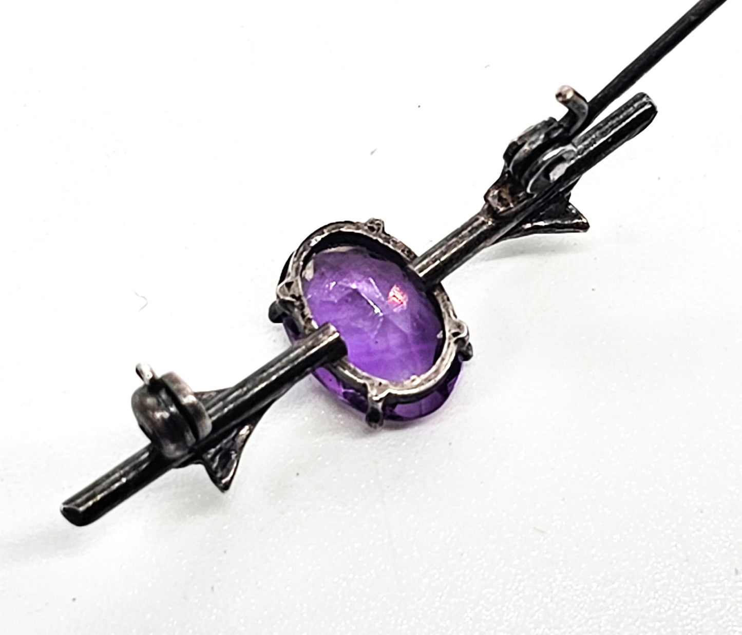 Edwardian Amethyst and seed pearl antique sterling silver brooch