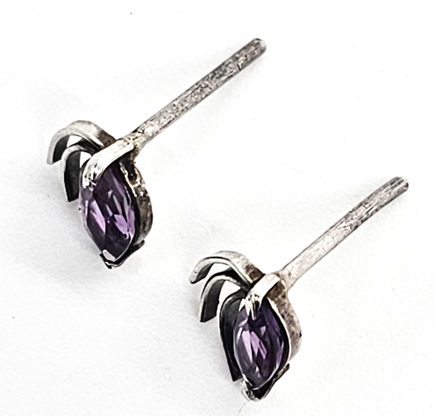 Marquis cut amethyst purple gemstone sterling silver vintage stud earrings