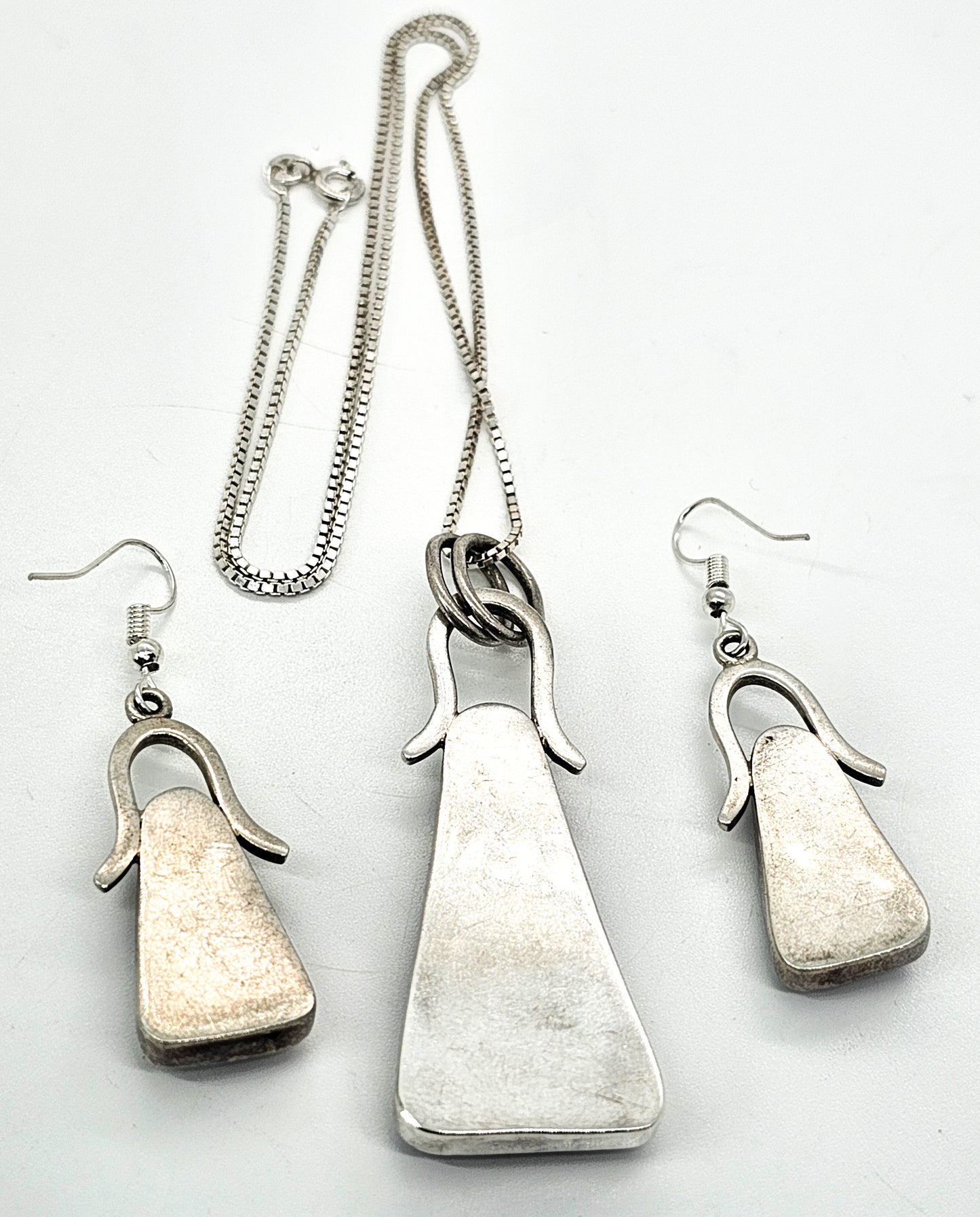 Rhodonite pink gemstone artisan sterling silver vintage necklace earrings