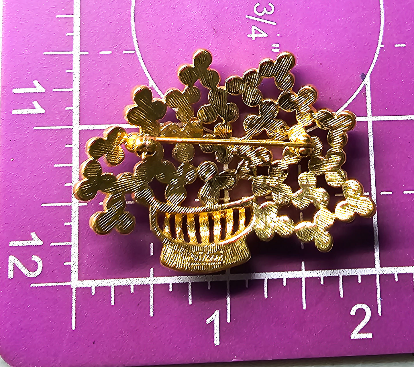 Monet bouquet flowers in basket gold toned vintage signed brooch pin
