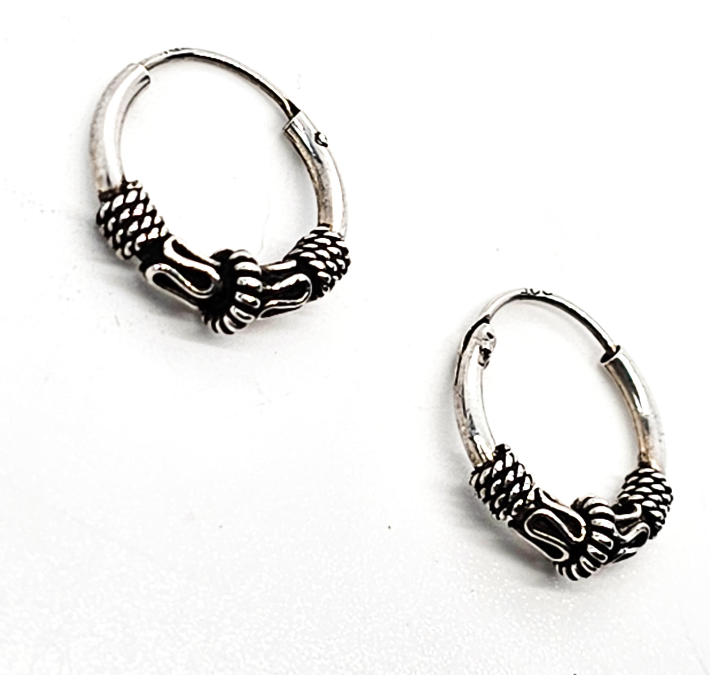 Balinese Bali style small vintage sterling silver 1/2  inch hoop earrings