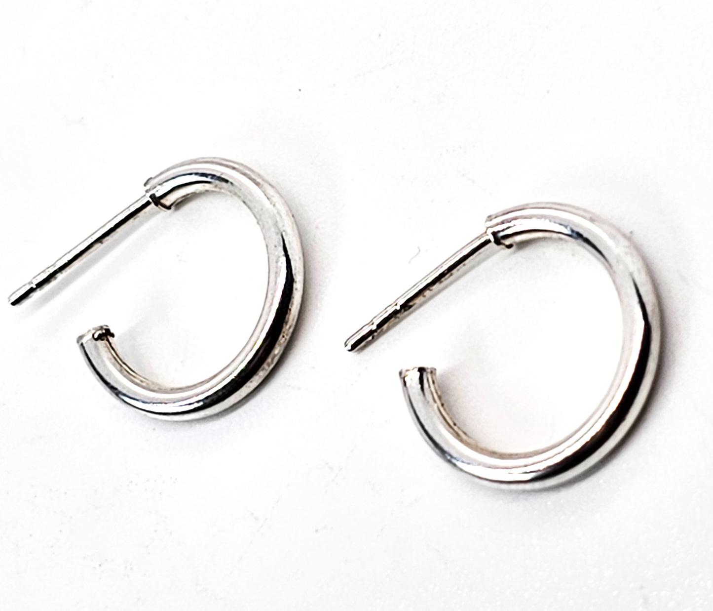 Small 5/8ths inch sterling silver vintage post hoop earrings