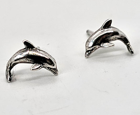 Jumping Dolphin vintage sterling silver stud earrings