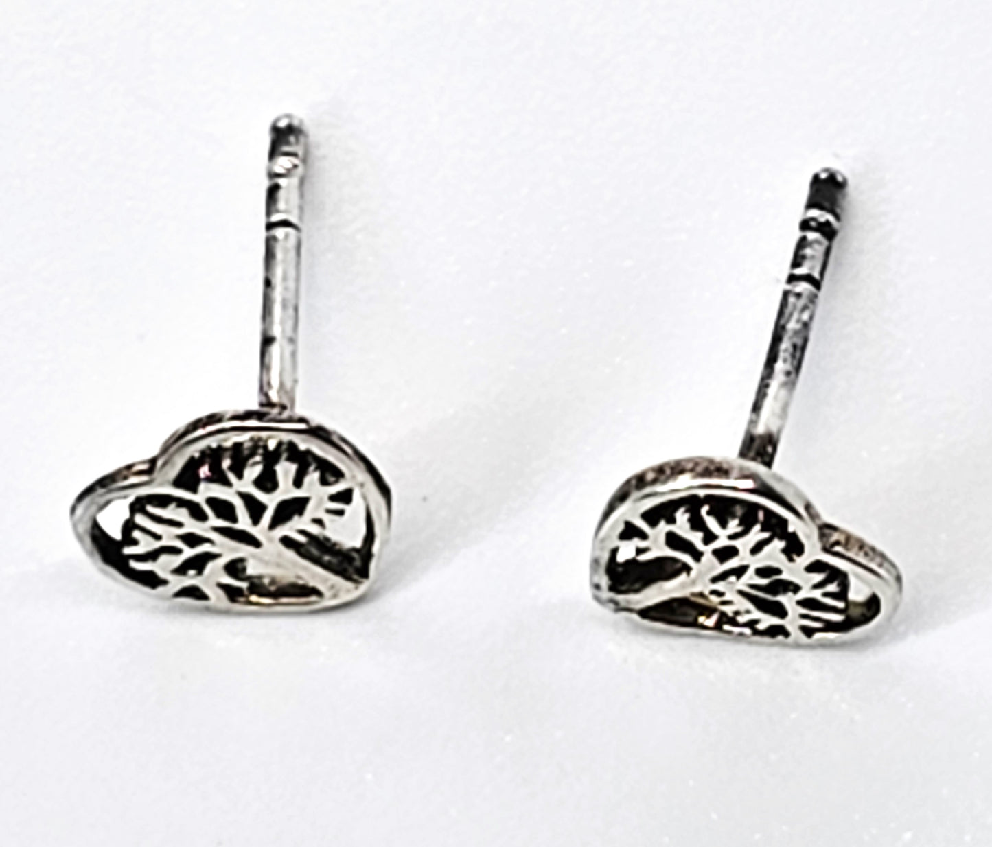 Tree of life open work heart sterling silver stud earrings