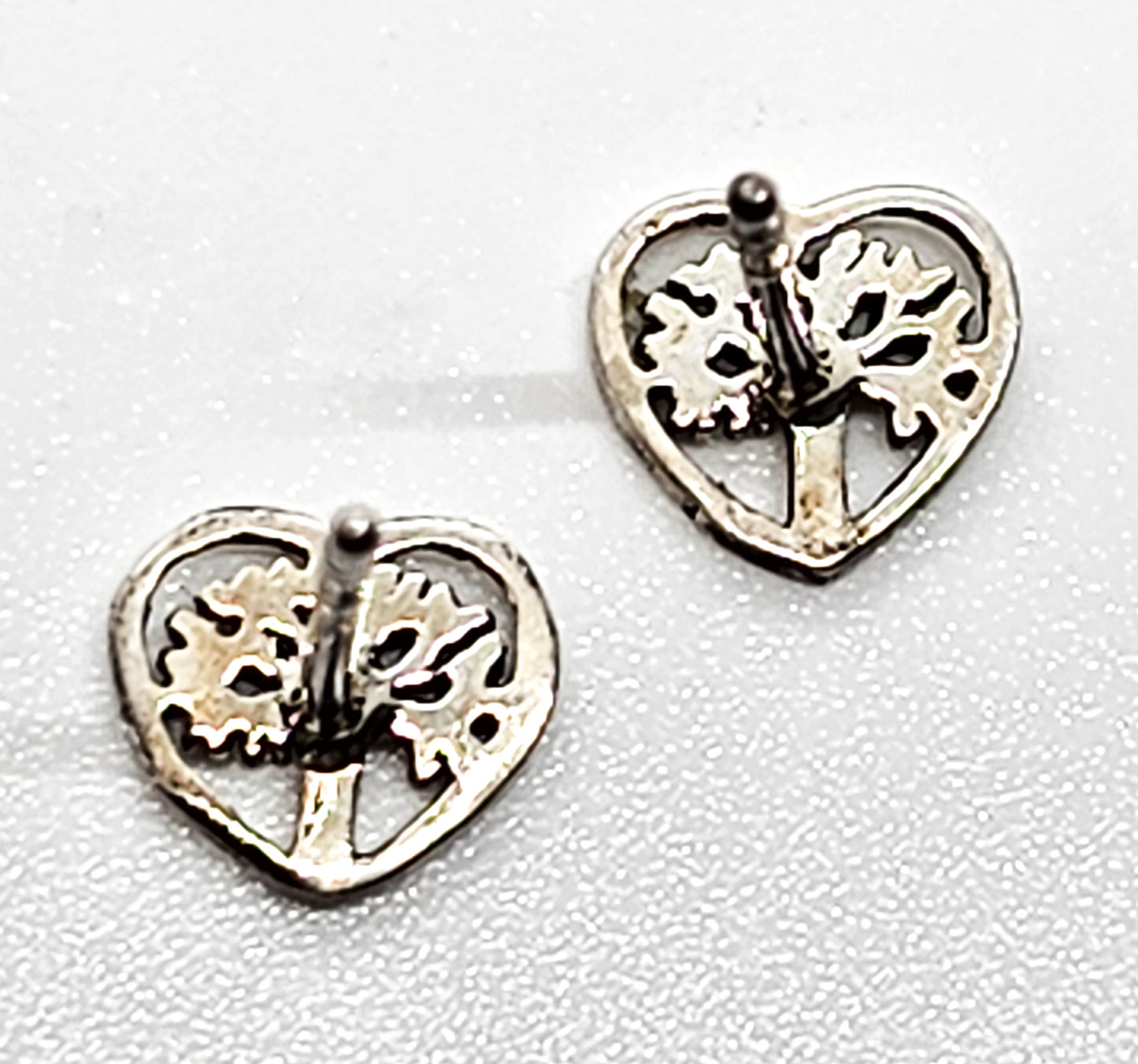 Tree of life open work heart sterling silver stud earrings
