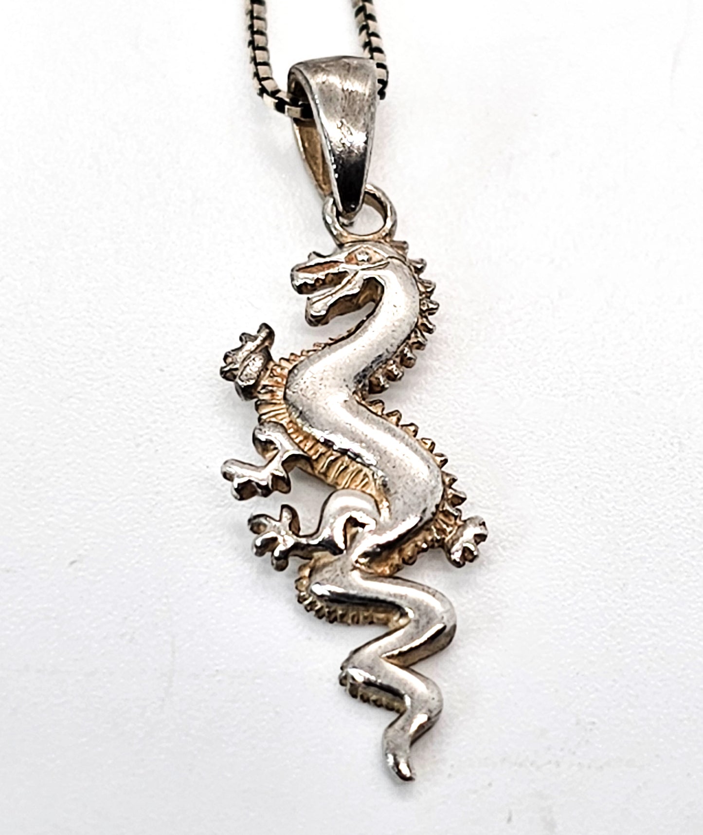 Chinese Asian Oriental dragon sterling silver vintage necklace