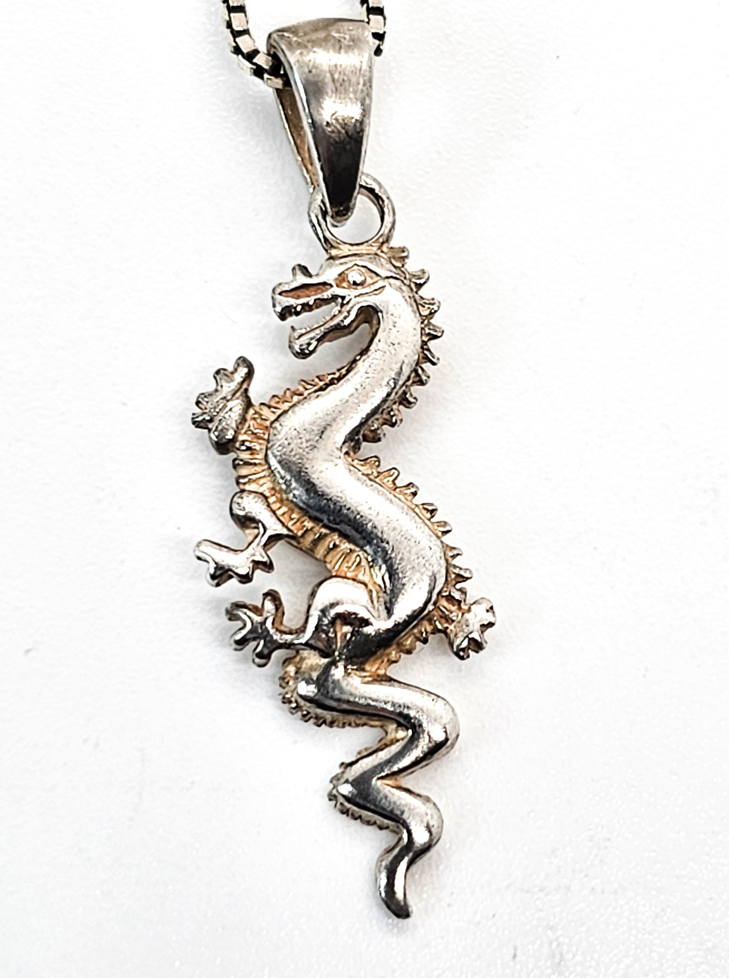 Chinese Asian Oriental dragon sterling silver vintage necklace