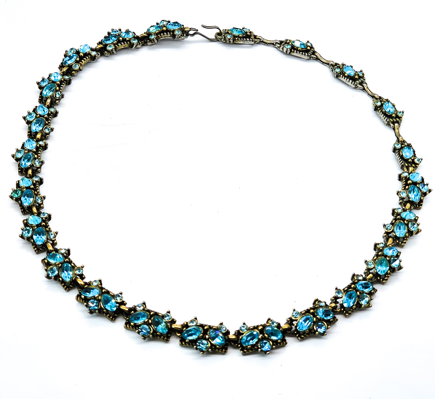 HollyCraft 1953 aqua blue vintage rhinestone collar necklace