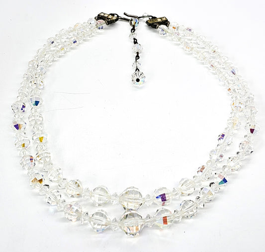 Austrian Crystal Aurora Borealis disco graduated double strand vintage necklace