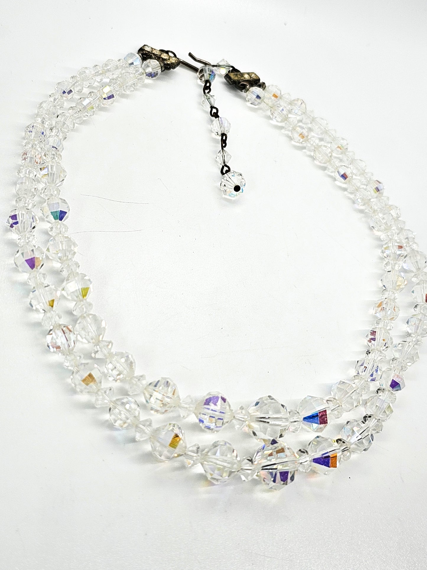 Austrian Crystal Aurora Borealis disco graduated double strand vintage necklace