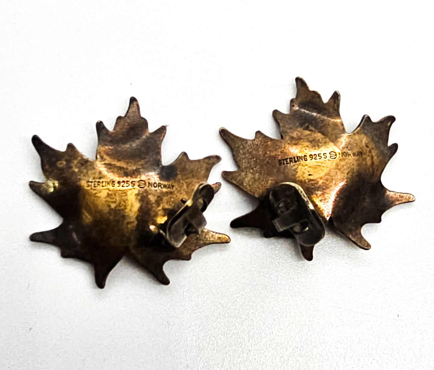 Hroar Prydz Norway enamel sterling silver maple leaf vintage clip on earrings