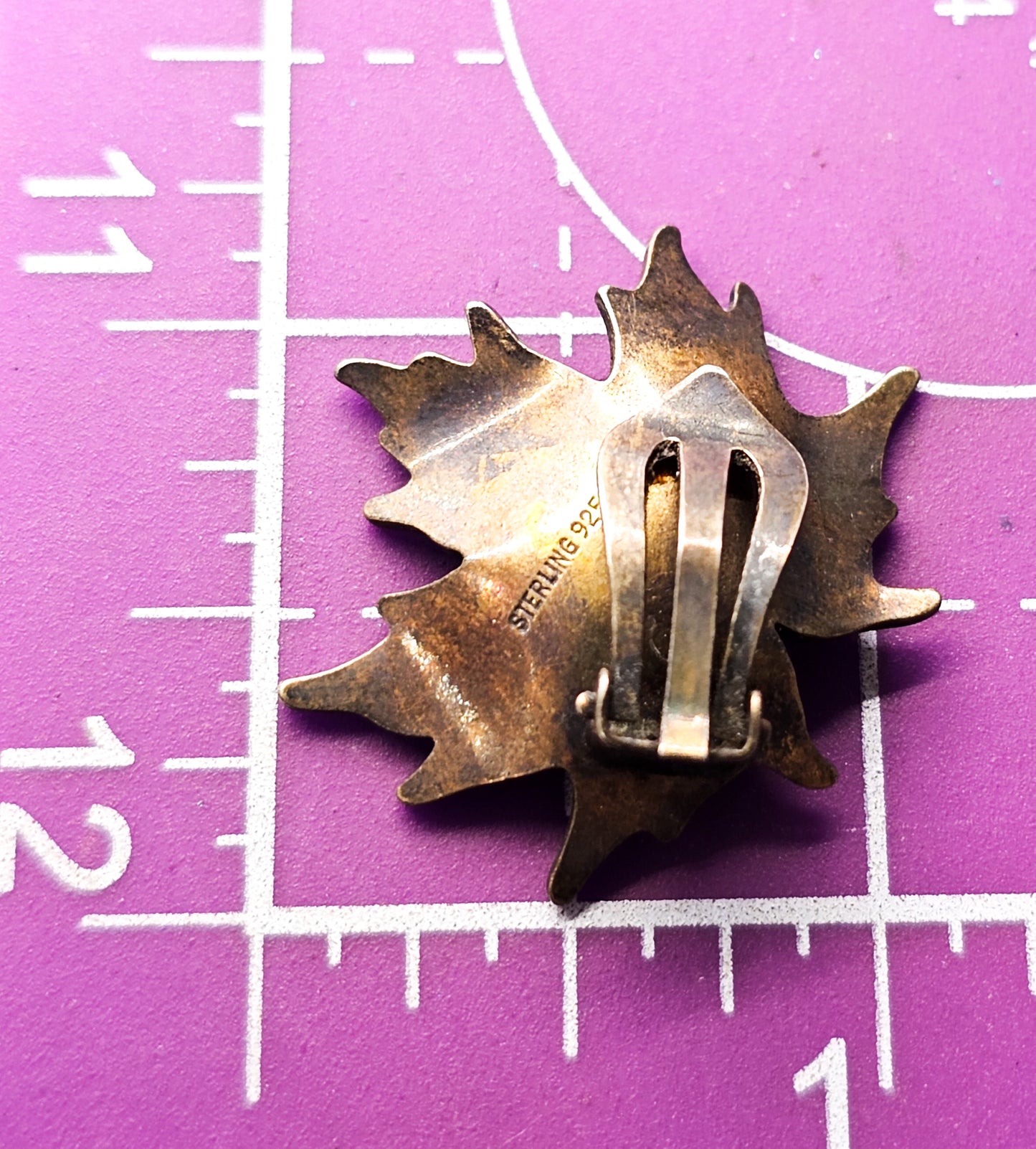 Hroar Prydz Norway enamel sterling silver maple leaf vintage clip on earrings