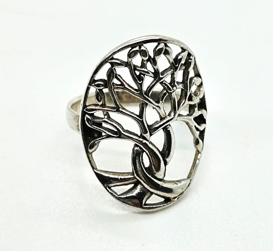 Twisted Tree of Life Celtic knot open work sterling silver ring size 6