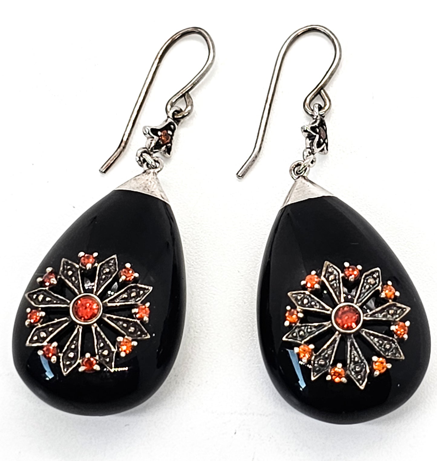 Miriam Salat Black resin and crystal starburst sterling silver drop earrings