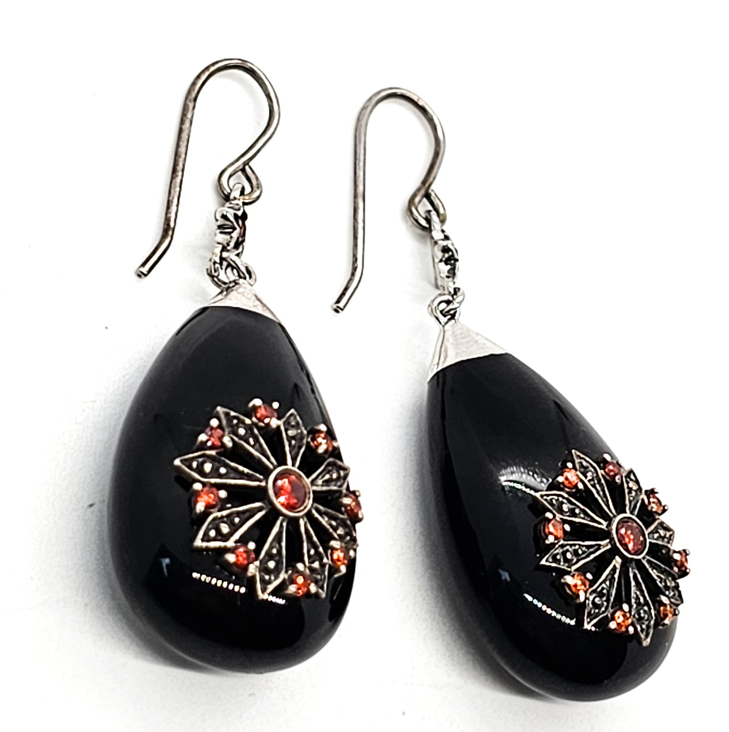 Miriam Salat Black resin and crystal starburst sterling silver drop earrings